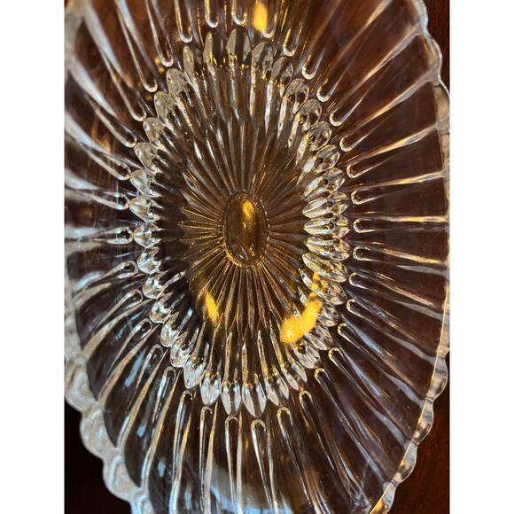 MCM glass bowl‎ with handles 8" long cut glass scroll pattern - Picture 3 of 3